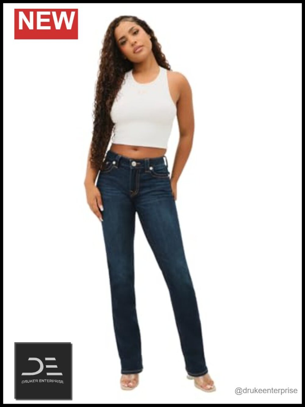 Women's Mid Rise Straight Leg Stretch Denim Jeans